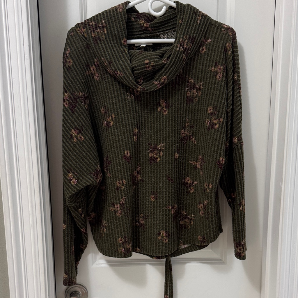 Maurices Olive Green Floral Cowl Neck Sweater